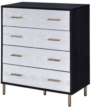 Benzara Emily 37 Inch Wood Tall Dresser Chest, 4 Drawers, Gold Handles, Black