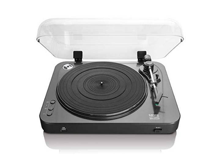 Lenco LBT-120 BK draaitafel met Bluetooth en USB Direct Port, voorversterker, riemaandrijving, stofkap zwart