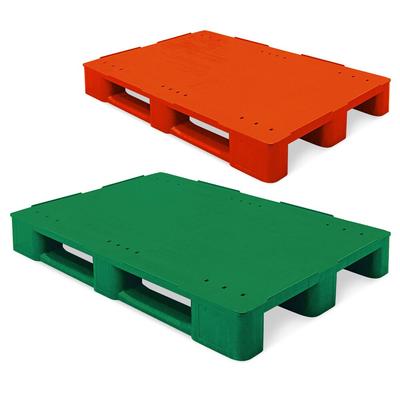 2 Kunststoffpaletten im Euromaß, LxBxH 1200x800x145 mm, geschlossen, grün/rot