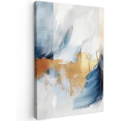 LEINWANDBILD Gold - Blau - Aquarell - Kunst - Modern Wanddeko 40x60 cm