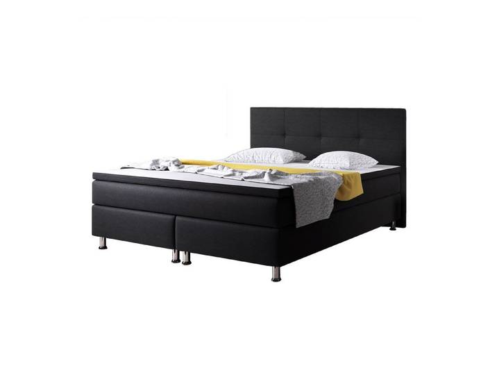 inter Boxspringbett Dallas Webstoff mit 7 Zonen Taschenfederkernmatratze und Topper (140x200 cm, Schwarz mit 7 Zonen Taschenfederkernmatratze und Topper), Taschenfederkern-Komfort, gepolstertes Kopfteil, inklusive Matratze