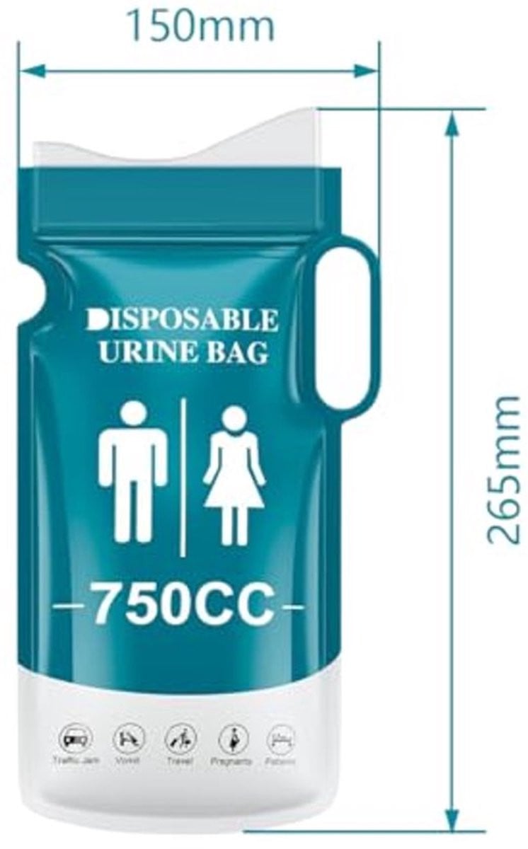 Set van 12 Buiten Emergency Urinezakken en Braakzakken voor Unisex, 750cc Capaciteit, met Waterabsorberende Gel