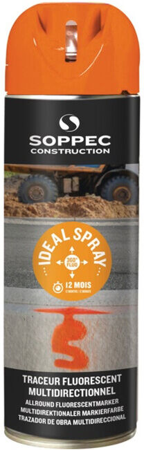 Spray de marquage orange fluo 500 ml bombe aérosol SOPPEC (141816)