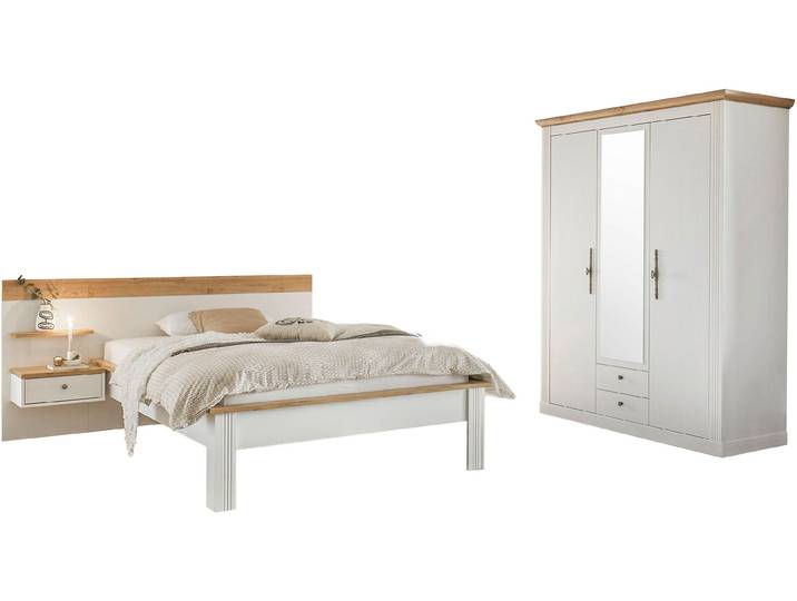 Schlafzimmer-Set OTTO HOME Westminster , weiß, B/H: 140cm x 200cm, Schlafzimmermöbel-Sets, beinhaltet 1 Bett, Kleiderschrank 3-türig und 1 Wandpaneel