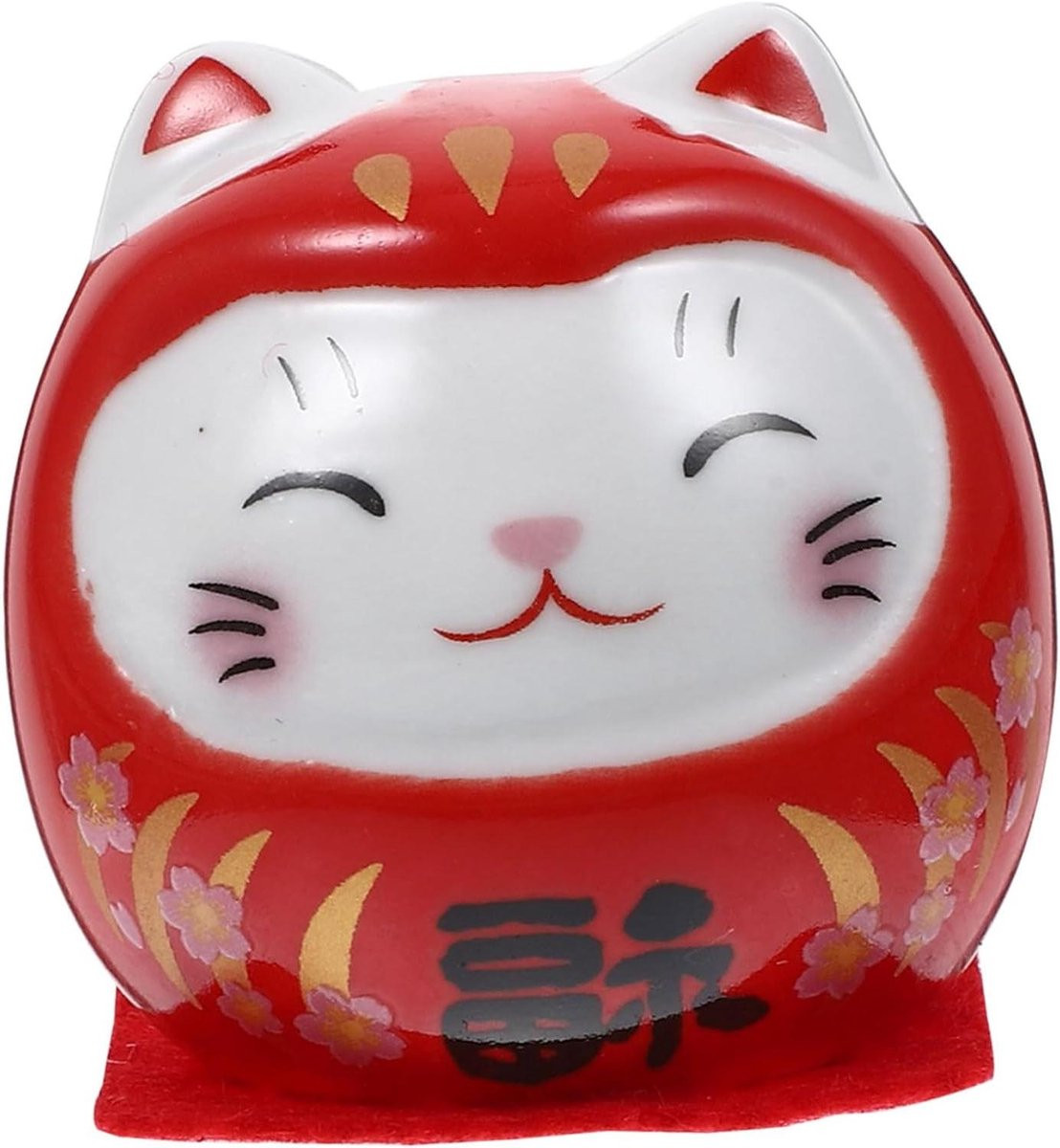 Gelukskat Decoratie - Keramisch Kattenbeeldje - Rood - B/D/H: 47 x 44 x 42 cm