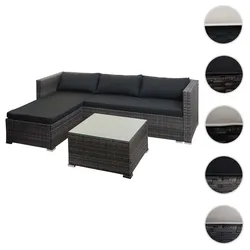 Poly-Rattan Garnitur HWC-F57, Balkon-/Garten-/Lounge-Set Sofa Sitzgruppe ~ grau, Kissen dunkelgrau mit Deko-Kissen