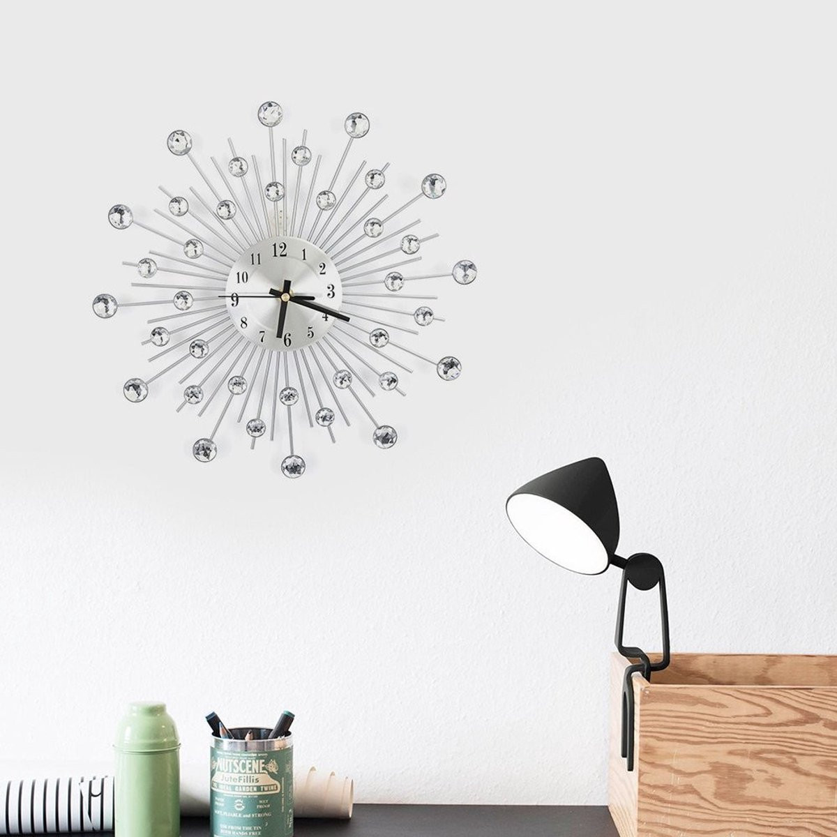 GOTOTOP DIY 3D Wandklok - Moderne Creatieve Metalen Wandklok met Diamant Decoratie - Zwart Goud
