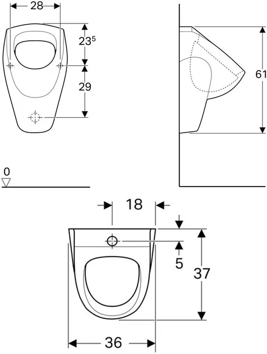 Geberit Renova Urinal, Zulauf von oben