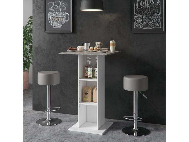 Vicco Bartisch Rodeo, Weiß/Beton, 70 x 70 cm mit 2 Barhockern (3-St)