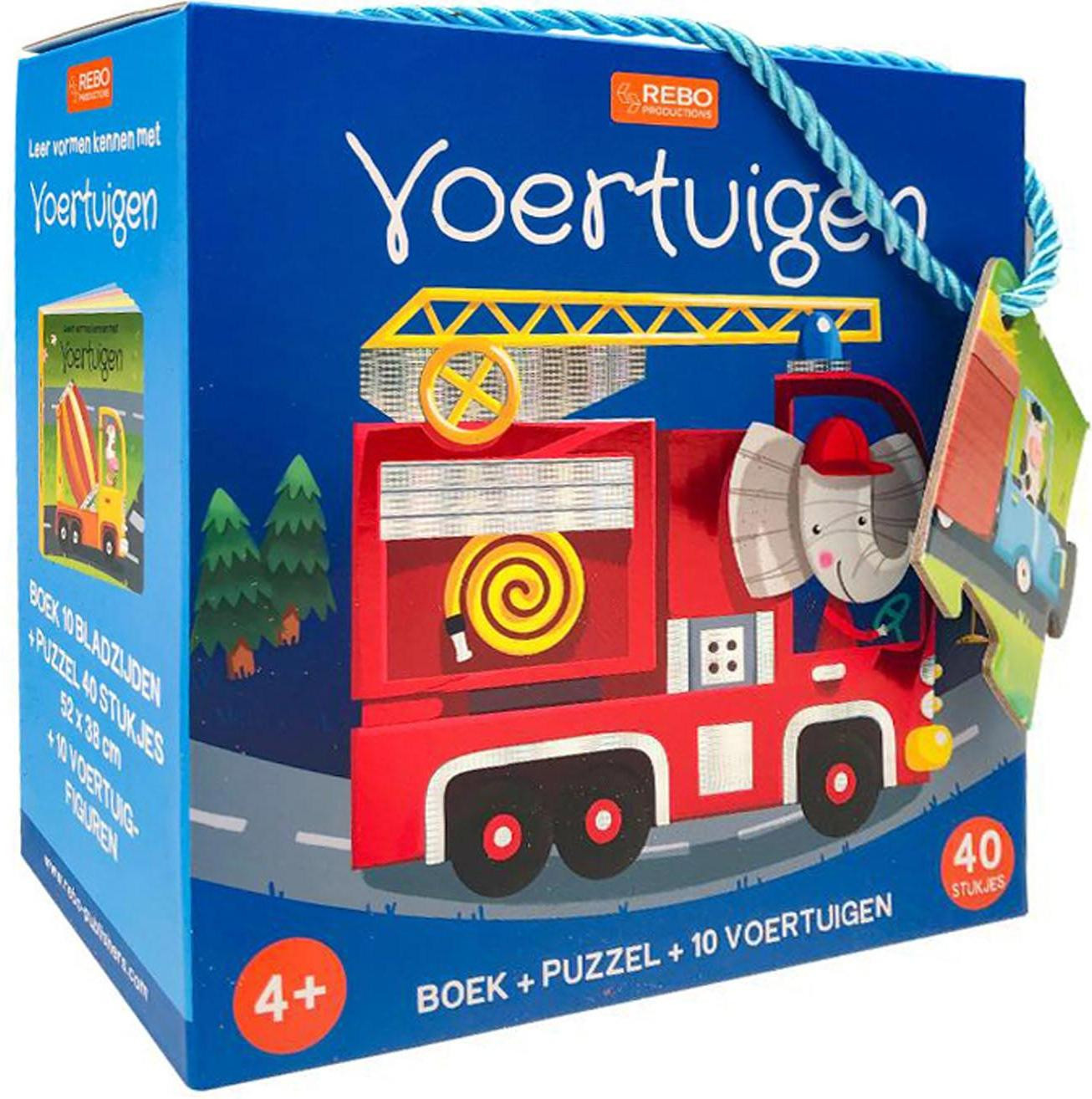 Rebo Publishers Boek, puzzel en 10 figuurtjes - Voertuigen