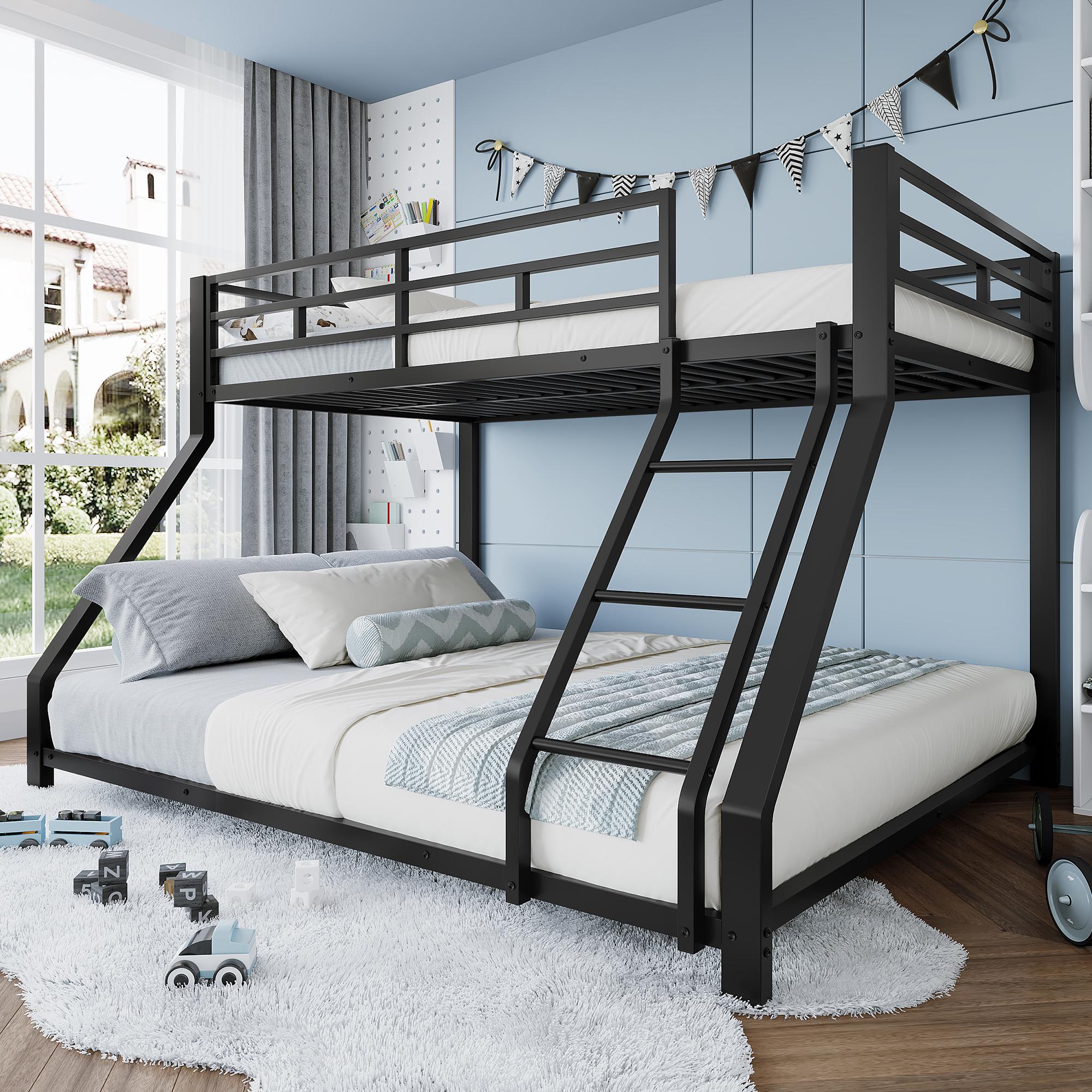 Etagenbett, 90*200 cm 140*200 cm, Geländer, Stufe, en747 , ohne Matratze, Metall, Schwarz