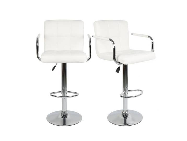 Lot de 2 Tabouret de Bar - Similicuir Blanc - Réglable Pivotant Bien Rémbourré