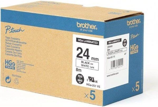 Brother Hge251v5 Labeltape 24mm, Sort På Hvid
