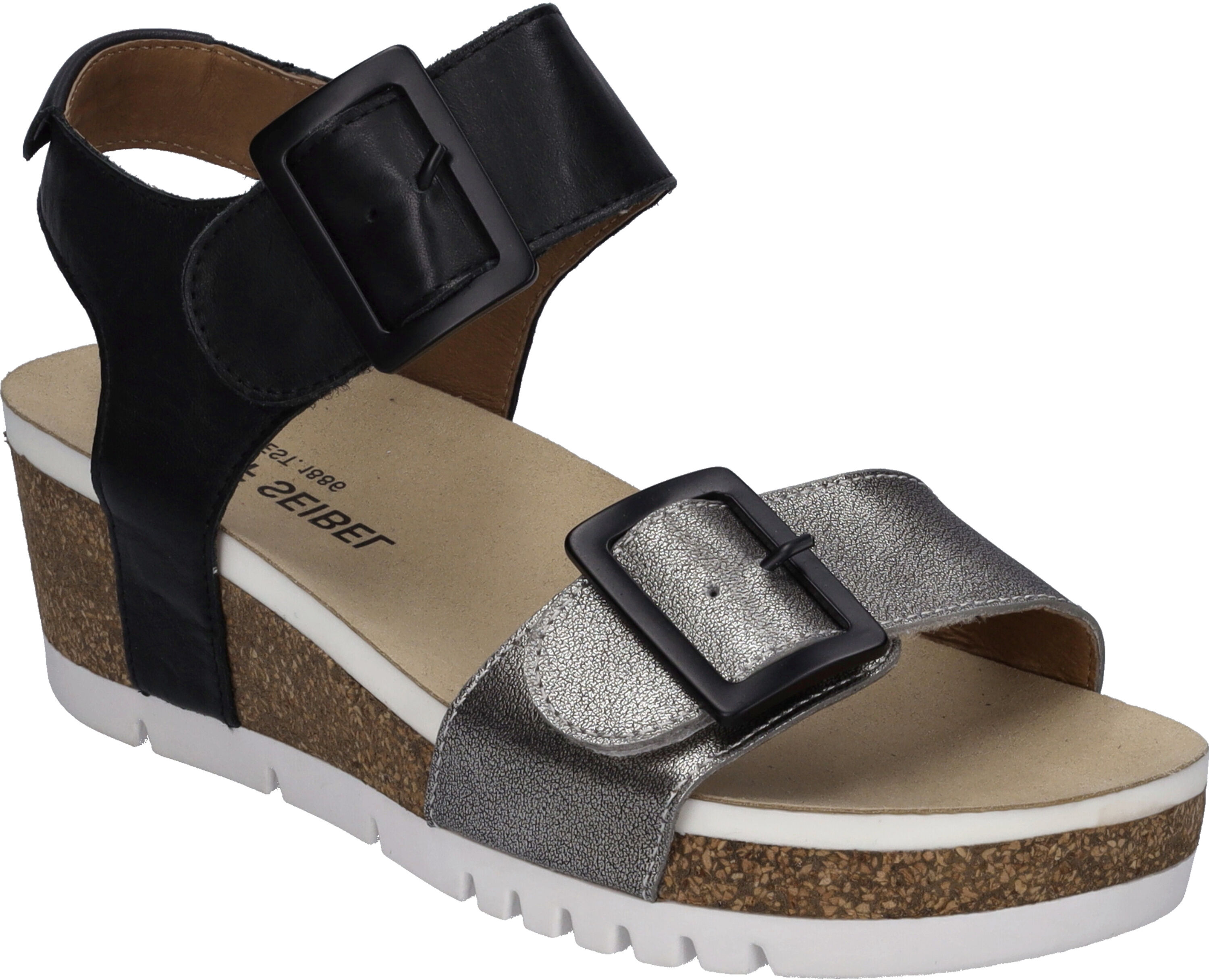 Sandale JOSEF SEIBEL "Quinn 02, basalt-kombi", Damen, Gr. 42, grau (basalt, kombi), Obermaterial: 100% Rindsleder Leather cow., Schuhe Sandale