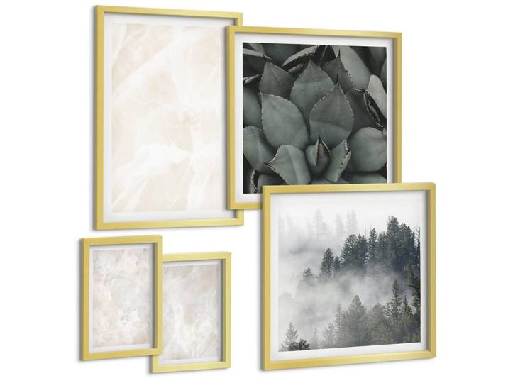 Tulup Bilder SET 5er Set - 50x50 cm & 20x30 cm & 40x60 cm Goldrahmen - Steinpastellmarmor, Goldfarben, Kunststoff, Rechteckig, 40x60 cm, Fotografie, Bilder & Rahmen, Bilder