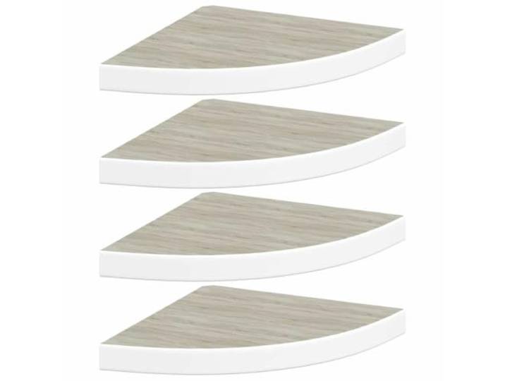 QINXIXINAIXI Eck-Schweberegale 4 STK. Eichen-Optik Weiß 35x35x3,8 cm MDF Wabenplatten-Design, Metall, unsichtbare Befestigung, für Bücher, Fotos, Sammlerstücke, Auszeichnungen, Deko