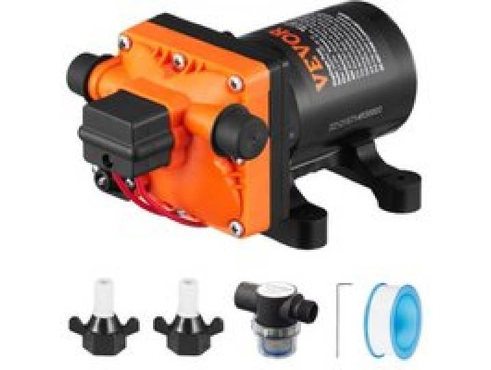 VEVOR Wassermembranpumpe, 12 V DC, 13L/min Durchfluss, 3,8 bar Nenndruck (2,76–5,5 bar einstellbar), 1/2 Zoll MNPT selbstansaugende Sprühpumpe mit Druckschalter für Wohnmobil, Camper, Marine, Boot