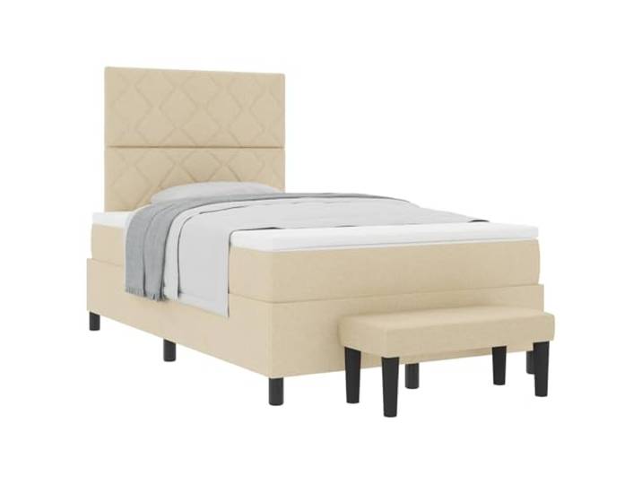 PUGYNBK Boxspringbett, cremefarben, 120 x 190 cm, verstellbares Kopfteil Lattenrost mit Taschenfederkernen, atmungsaktiver Schaumstoff, Holzrahmen, einfache Montage