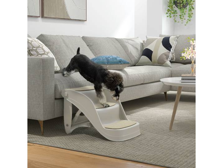 PawHut Échelle Pliable 3 Marches Antidérapantes pour Chiens Gris