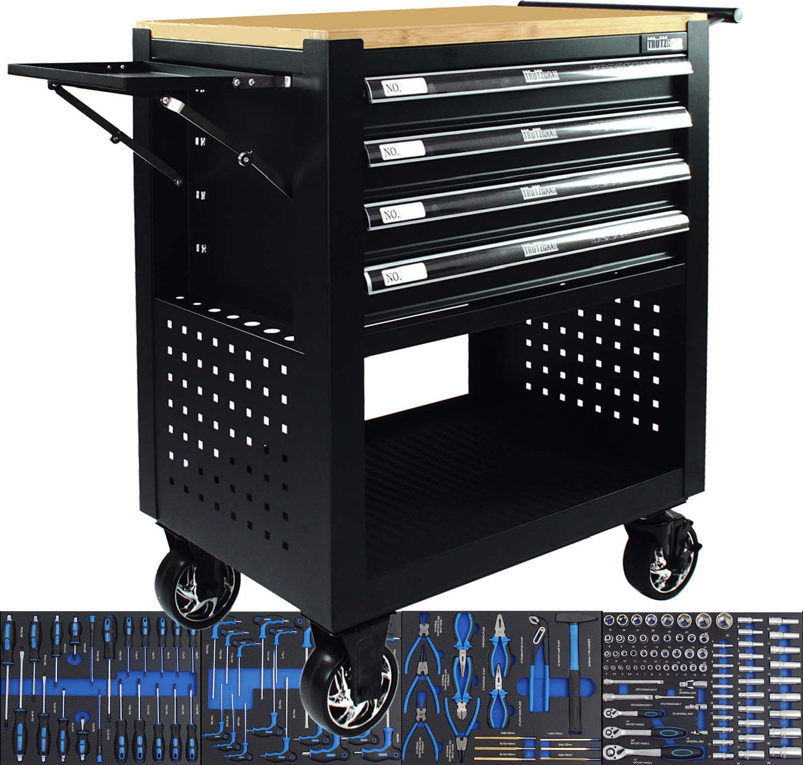Werkstattwagen Profi Compact bestückt 91 x 68 x 46 cm 4 Schubladen mit 148tlg CV-Werkzeug Lochwand