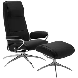 Stressless Sessel mit Hocker Paris Star High Back Leder Schwarz Batick Black