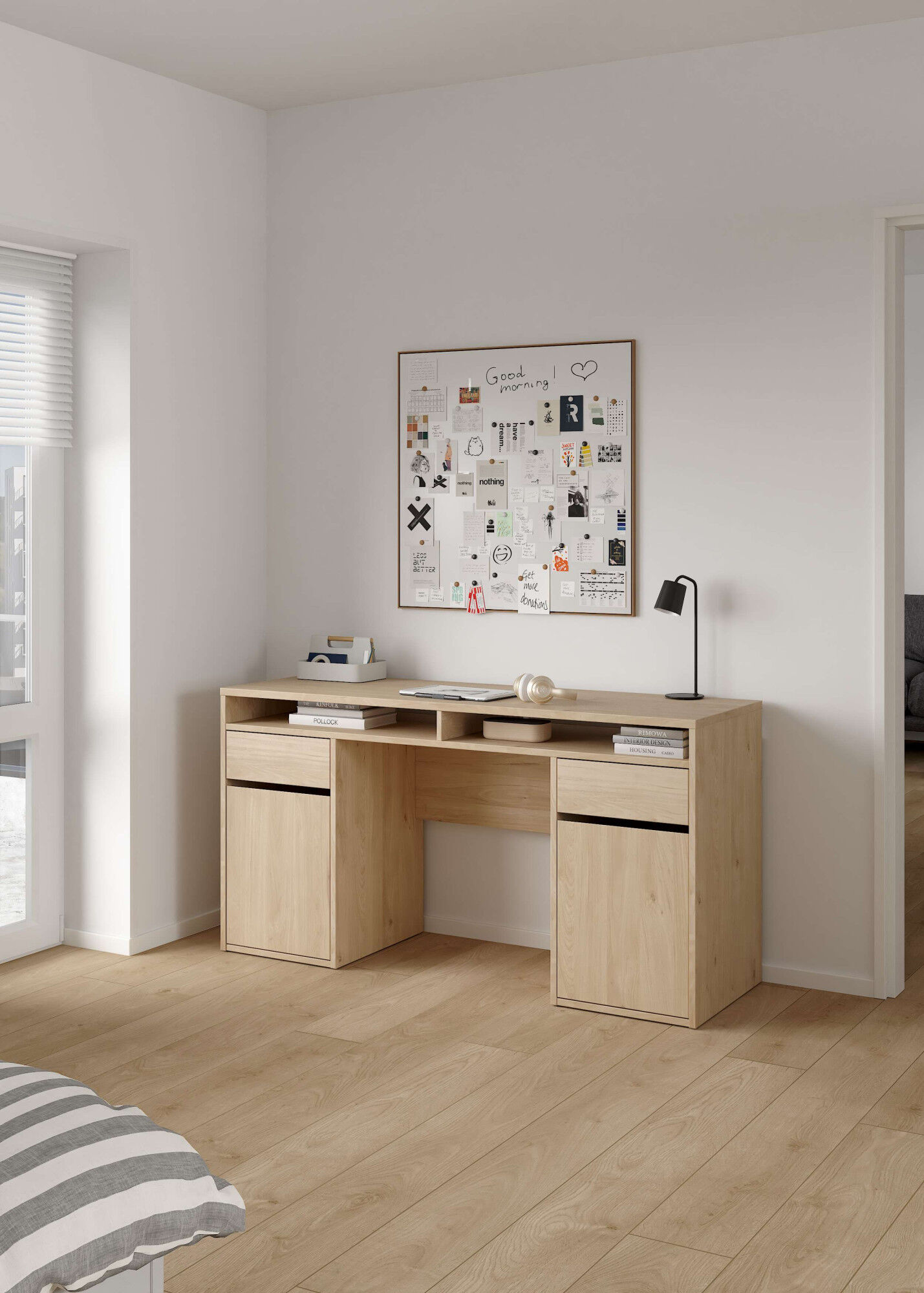 Schreibtisch HOME AFFAIRE "Function Plus", beige (jackson hickory, jackson hickory, jackson hickory), B:149cm H:77,4cm T:48,2cm, Tische, Schreibtisch, Kompaktes, platzsparendes Format und funktionales, modernes Design