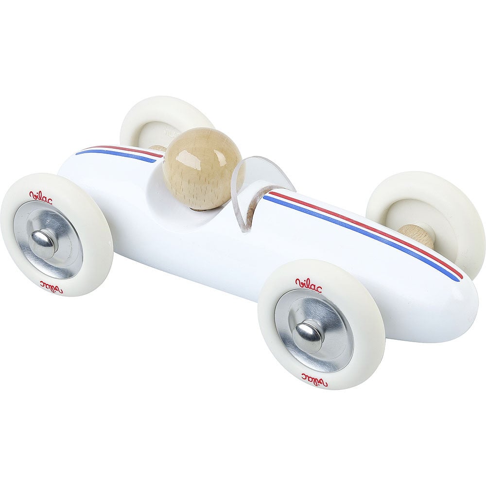 Vilac Grand Prix houten auto vintage wit groot