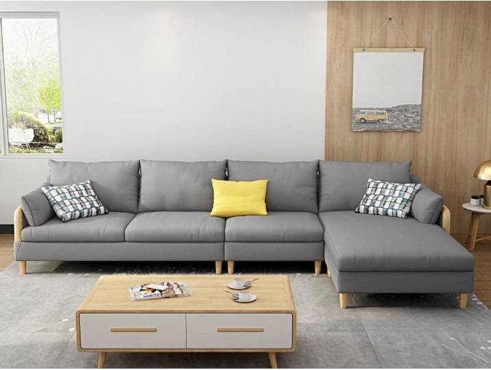 JVmoebel Ecksofa Grau gepolsterte L-förmige Wohnlandschaft mit Holzfüßen, Made in Europa