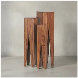 Beistelltisch 3er Set Massivholz Quadratisch Modern, Dunkelbraun 25x25x100 cm