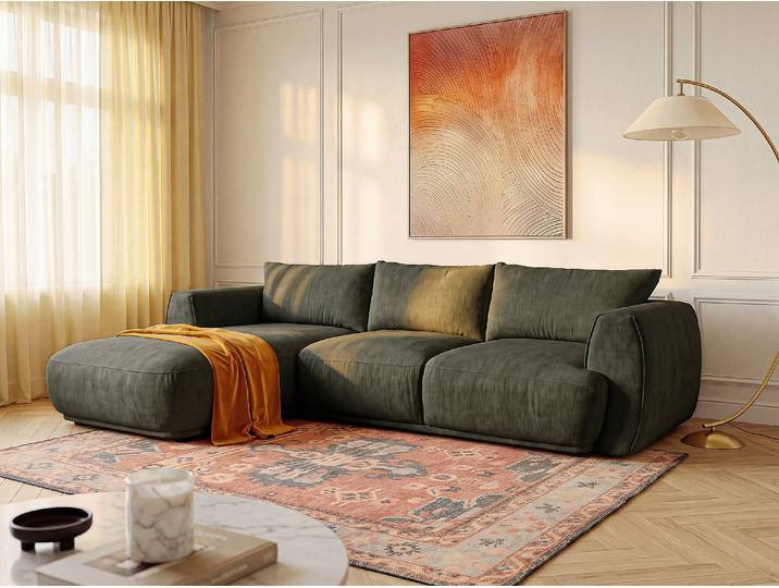 Ecksofa Ecke Links aus Stoff in Grün PUKIMA
