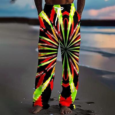 Herren Optische Täuschung Geometrisches Muster Blende Farbe Hosen Hose Freizeithose Mittlere Taille Kordelzug Elastischer Bund Hawaiianisch Vintage-Retro Outdoor Ferien Gerade Hosen Sommer Frühling
