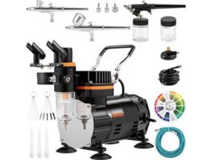 VEVOR Profi Dual Action Airbrush-Spritzpistole Set 18 - 23 L/min 120 W, 230 V Mini Airbrush Luftkompressor Gravity, Lackierpistole für Werbeillustrationen, Bodypainting, Modellbau, Nail Design