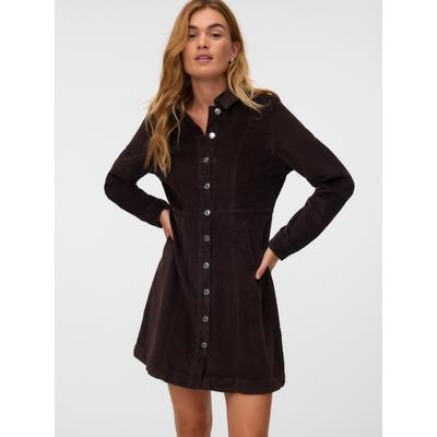 Cordkleid VERO MODA "VMDAISY LS SHORT CORD DRESS NOOS", Damen, Gr. XL, N-Gr, Langarm, Cord, chocolate torte, Cord, Obermaterial: 100% Baumwolle, unifarben, kurz, Kleider, Baumwolle, Cord