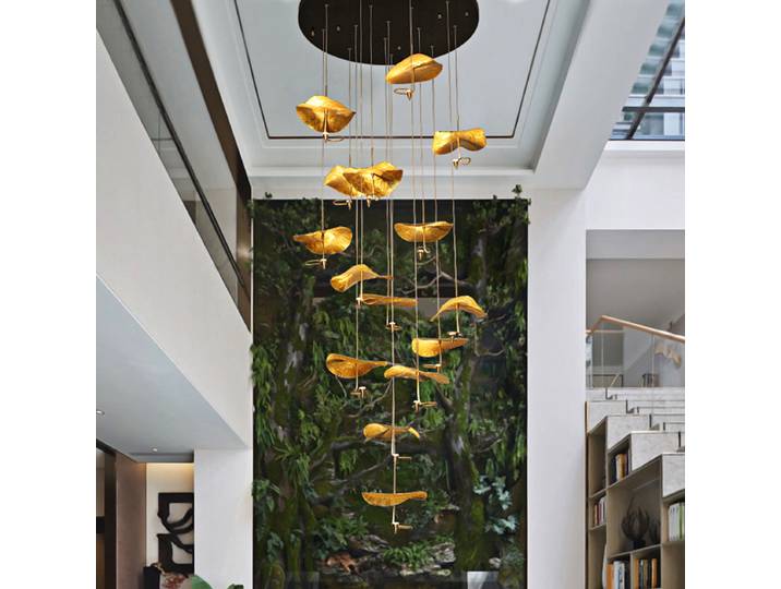 Lustre de plafond LED Lotus de style nordique pour salon, cuisine, lampe suspendue en cuivre, luminaire pour chambre à coucher, chambre d'enfant, maison