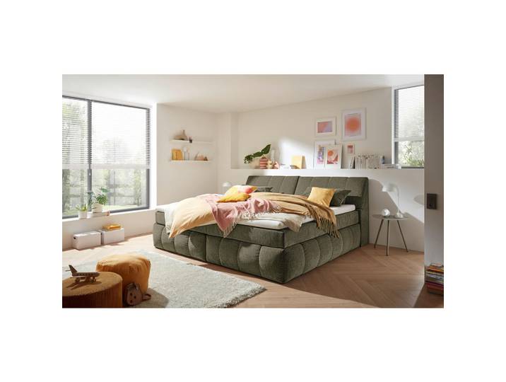 Mid.you Boxspringbett, Grün, Kunststoff, H2, Höhe ca. 18 cm, 240x200 cm, Bettkasten, gepolstertes Kopfteil, Federkernmatratze, Schlafzimmer, Betten, Doppelbetten