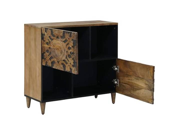 HKQWPBF Sideboard mit Stauraum Braun 80 x 33,5 x 75 cm Massivholz Mango Metallbeine, Holzverbund, mehrere Fächer, feuchtes Tuch zur Pflege, Wohnzimmer, Essbereich, kleine Räume
