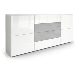 SIDEBOARD Rova Weiß Hochglanz / Beton Oxid Optik