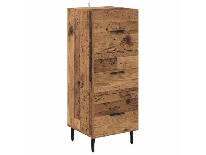 Sideboard Altholz 34 x 34,5 x 90 cm Holzwerkstoff Holzsideboard, schlanke Rechteckform, Pfostenbeine, Stangen-Griffe, Schubladen und Fächer, Wohnzimmer