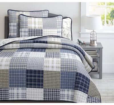Cozy Line Benjamin Plaid Dinosaur Boy Cotton Quilt Bedding Set