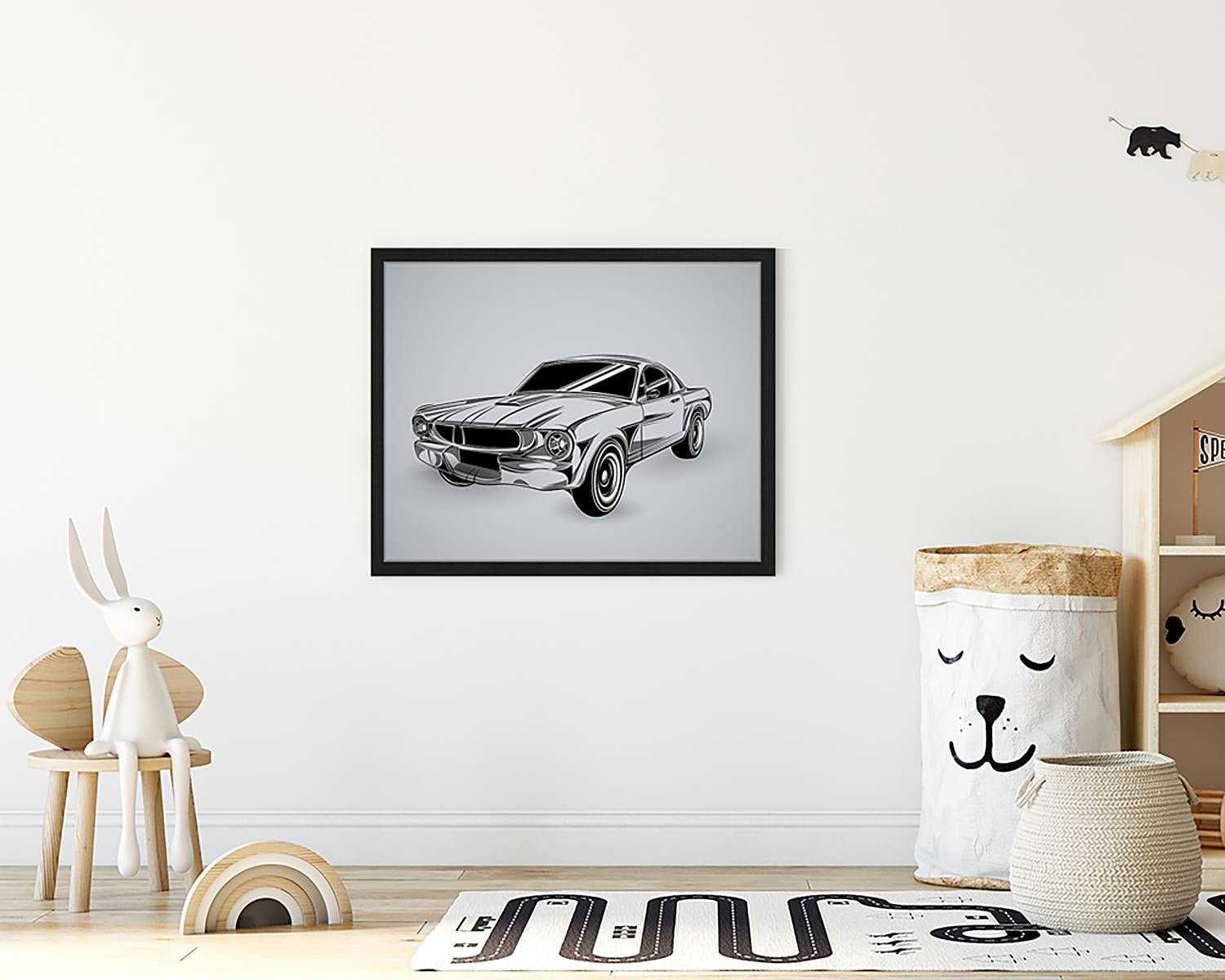 home24 Vintage Car Drawing Wanddecoratie, Meerdere Kleuren, 43 x 53 cm
