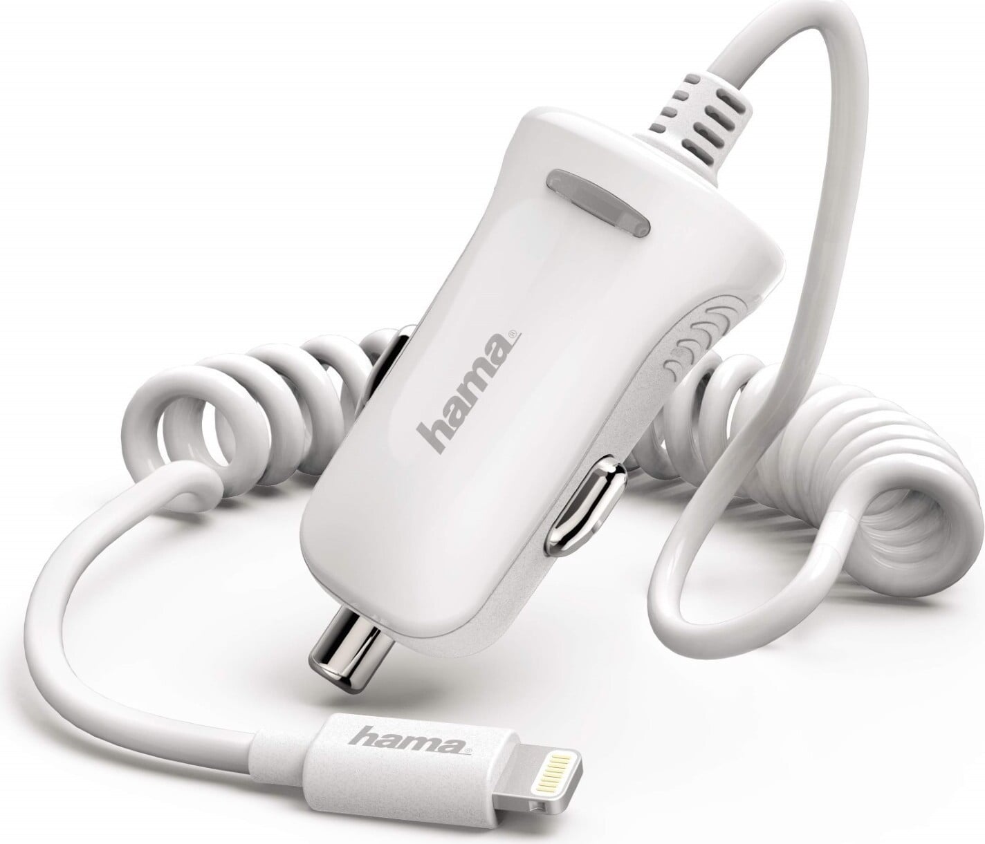 Hama Autolader met spiraalkabel en Lightning aansluiting, 1A, wit