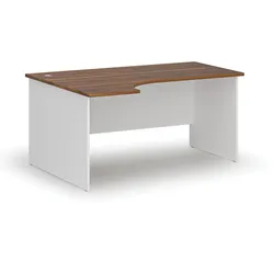 Büro-Eckschreibtisch PRIMO WHITE, 160x120 cm, links, weiß/Nussbaum