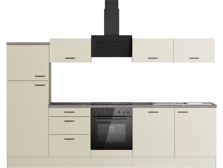Küchenzeile KOCHSTATION KS-Sion , küche: natur, korpus: kaschmirfarben, arbeitsplatte: iron flow, B:300cm H:186cm T:60cm, Komplettküchen-Sets, Küchenzeile, Breite 300 cm, schnelle Montage mit OPTIsnap, wahlweise mit E-Geräten