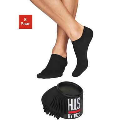 Sneakersocken H.I.S "Basic Damen & Herren Unisex, für Business & Freizeit", Herren, Gr. 43-46, schwarz (8x schwarz), Baumwolle, Baumwollmischung, Polyamid, uni, elastisch, Socken Sneakersocken, in der Geschenkdose