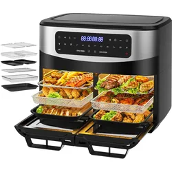 Heißluftfritteuse 12L Dual Zone, Airfryer mit Sichtfenster, LED-Touch, 10 Programmen, gesund & fettarm