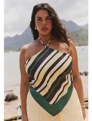 Plus Size Women's Halter Scarf Top by ELOQUII in Earth Stripe (Size 20)