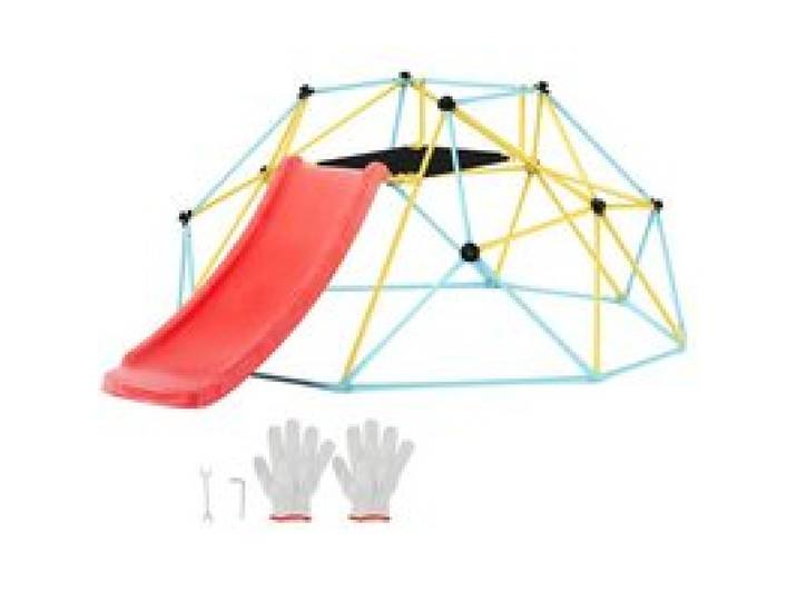 VEVOR Kletterkuppel, 2,44 m geometrisches Klettergerüst mit Rutsche, für Kinder von 3 bis 9 Jahren, Klettergerüst 272 kg Tragfähigkeit, mit Klettergriff, Indoor-/Outdoor-Spielgerät ideal Hinterhof