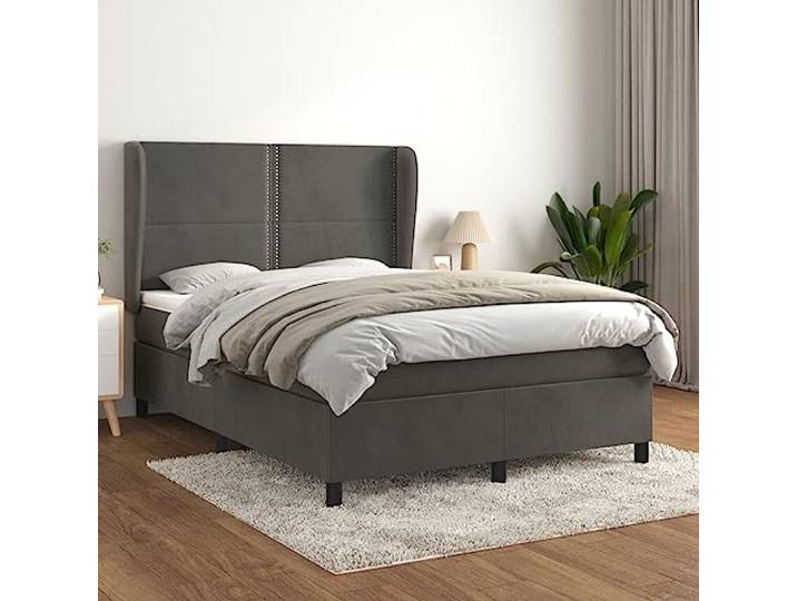 RJPLMFV Bettgestell, Velours, Dunkelgrau, 140 x 200 cm Verstellbarer Kopf, Taschenfederkernmatratze, mittlere Unterstützung, weicher Matratzenschoner