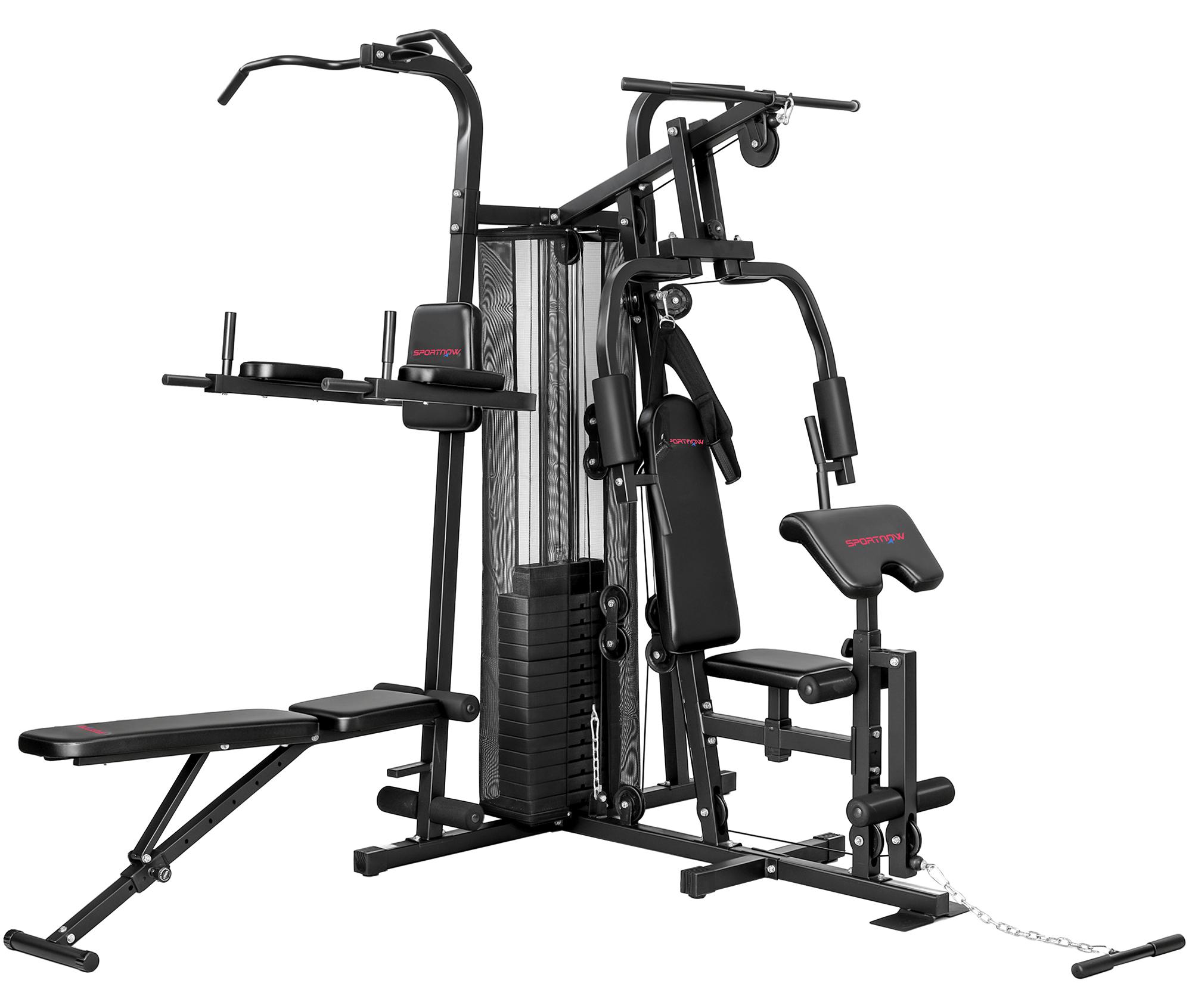 Multifunktions-Trainingsstation, Heimfitness-Maschine für über 10 Übungen, Gewichte, anpassbare Fitnessbank, Schwarz