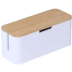 Relaxdays Kabelbox aus Bambus Weiß,Hellbraun